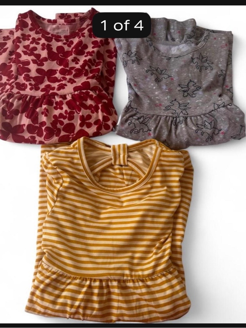 NEW bundle of 3 Kids Peplum Stripe & Print dress  - Yellow, Pink, Gray size 4T